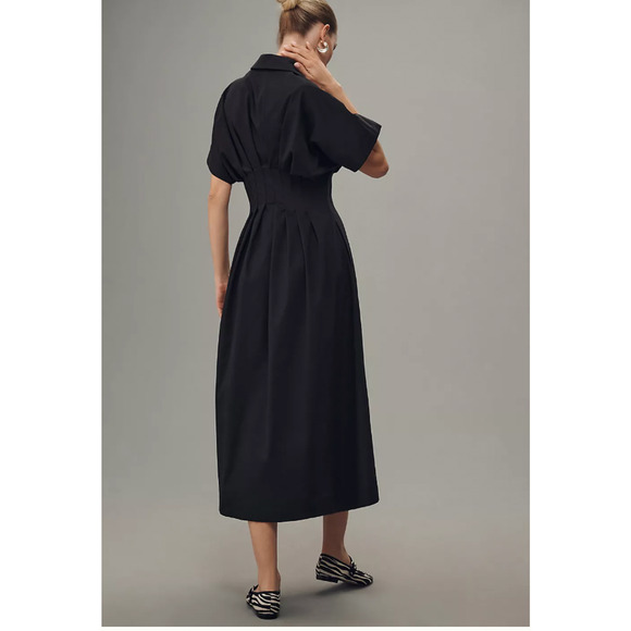 Anthropologie The Tobie Button-Front Pleated Shirt Dress by Exquise Large - Picture 2 of 5